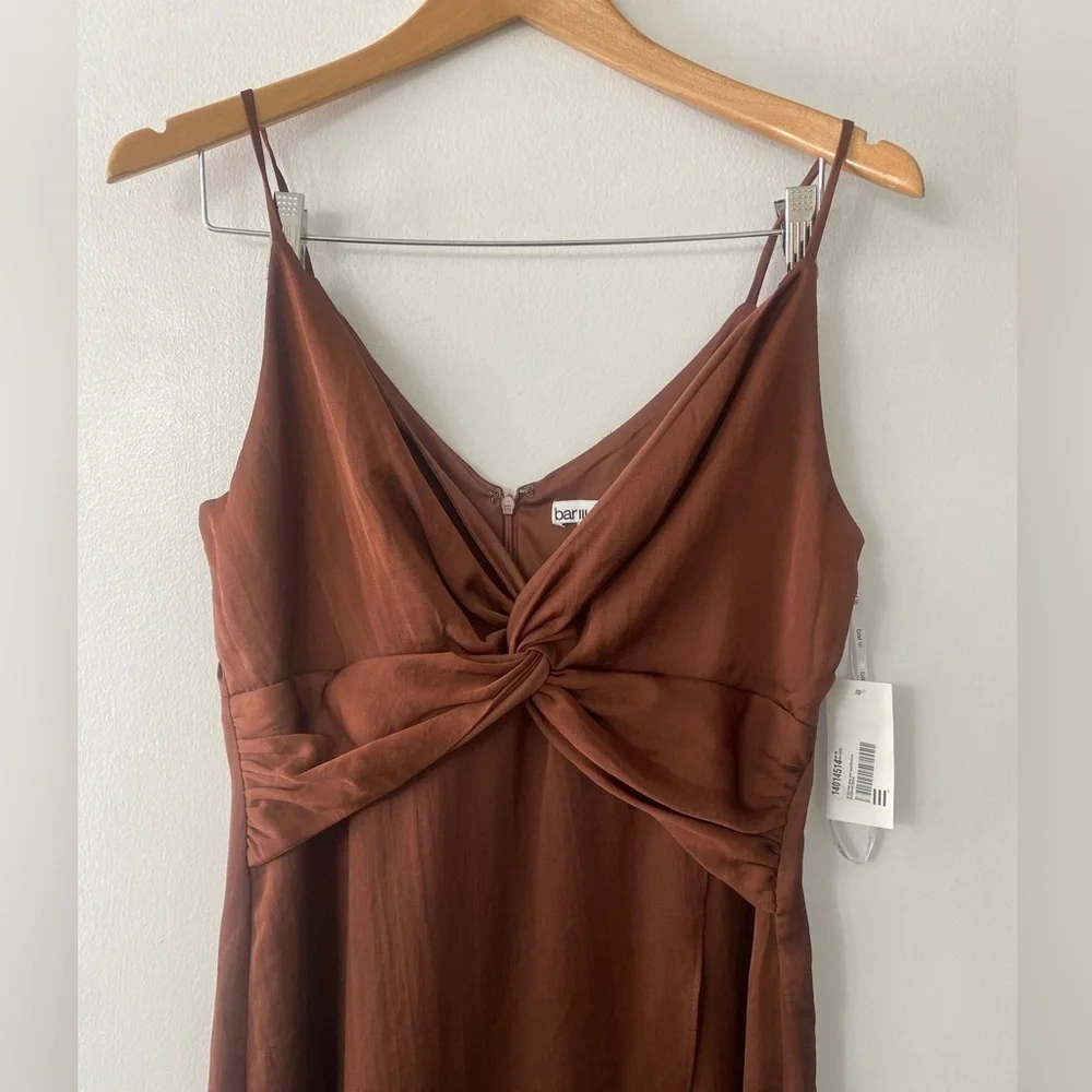 Bar III Formal Rich Copper Brown Twist Front midi Dress​, woman’s midi dress​